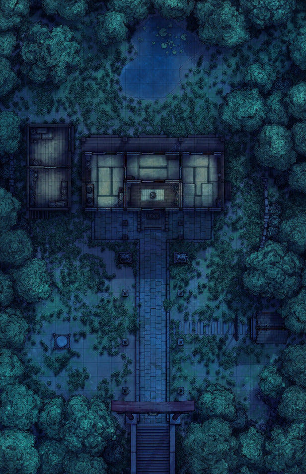 Hakurei Shrine Battlemap - overhead view japanese-style - Digital, Foundry VTT, Print
