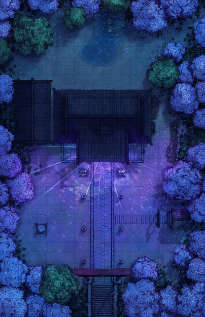 Hakurei Shrine Battlemap - nighttime temple courtyard - Digital, Foundry VTT, Print