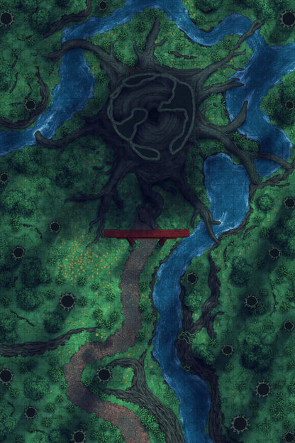 Giant Hollow Tree Shrine & More Battlemap - overhead view forest map - Digital, Foundry VTT, Print