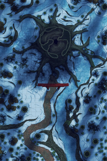 Giant Hollow Tree Shrine & More Battlemap - snowy battle map giant tree - Digital, Foundry VTT, Print