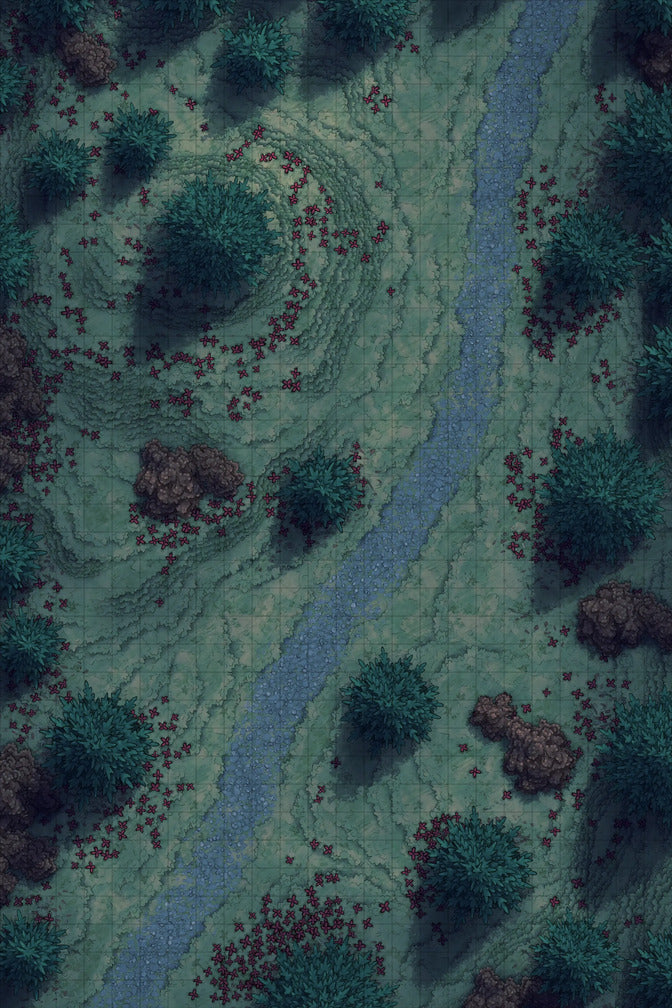 Grassy Road Battlemap - Grassy Road 24x36 Autumn Night