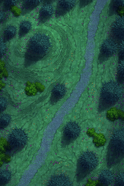 Grassy Road Battlemap - Grassy Road 24x36 Spring Night