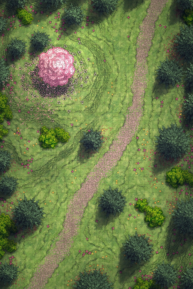 Grassy Road Battlemap - Grassy Road 24x36 Spring Sakura