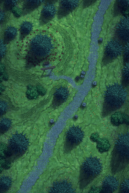 Grassy Road Battlemap - Grassy Road 24x36 Summer Shrine Night