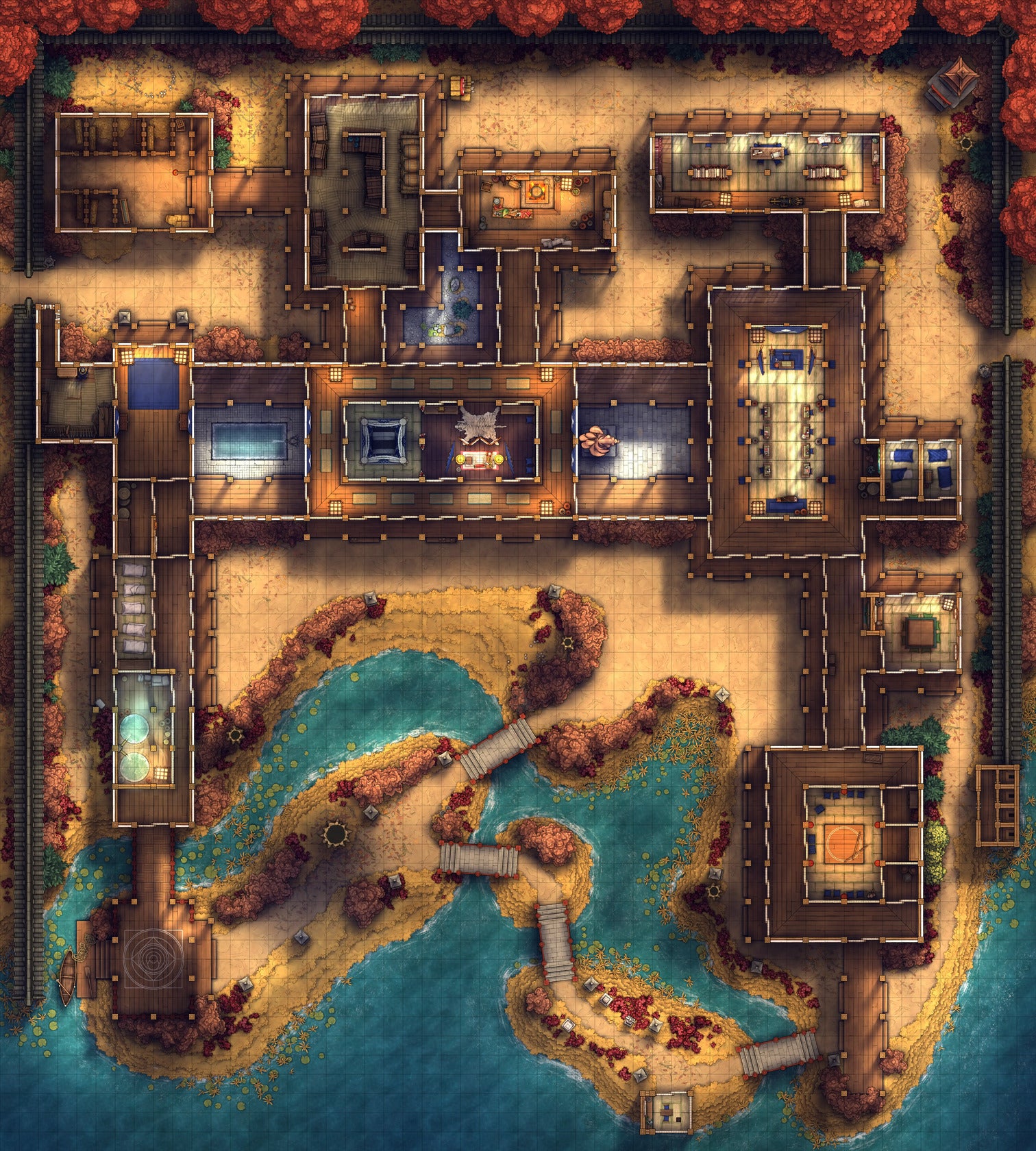Japanese Mansion — Shinden Zukuri Battlemap - Japanese Mansion Shinden Zukuri 54x60 Autumn 01