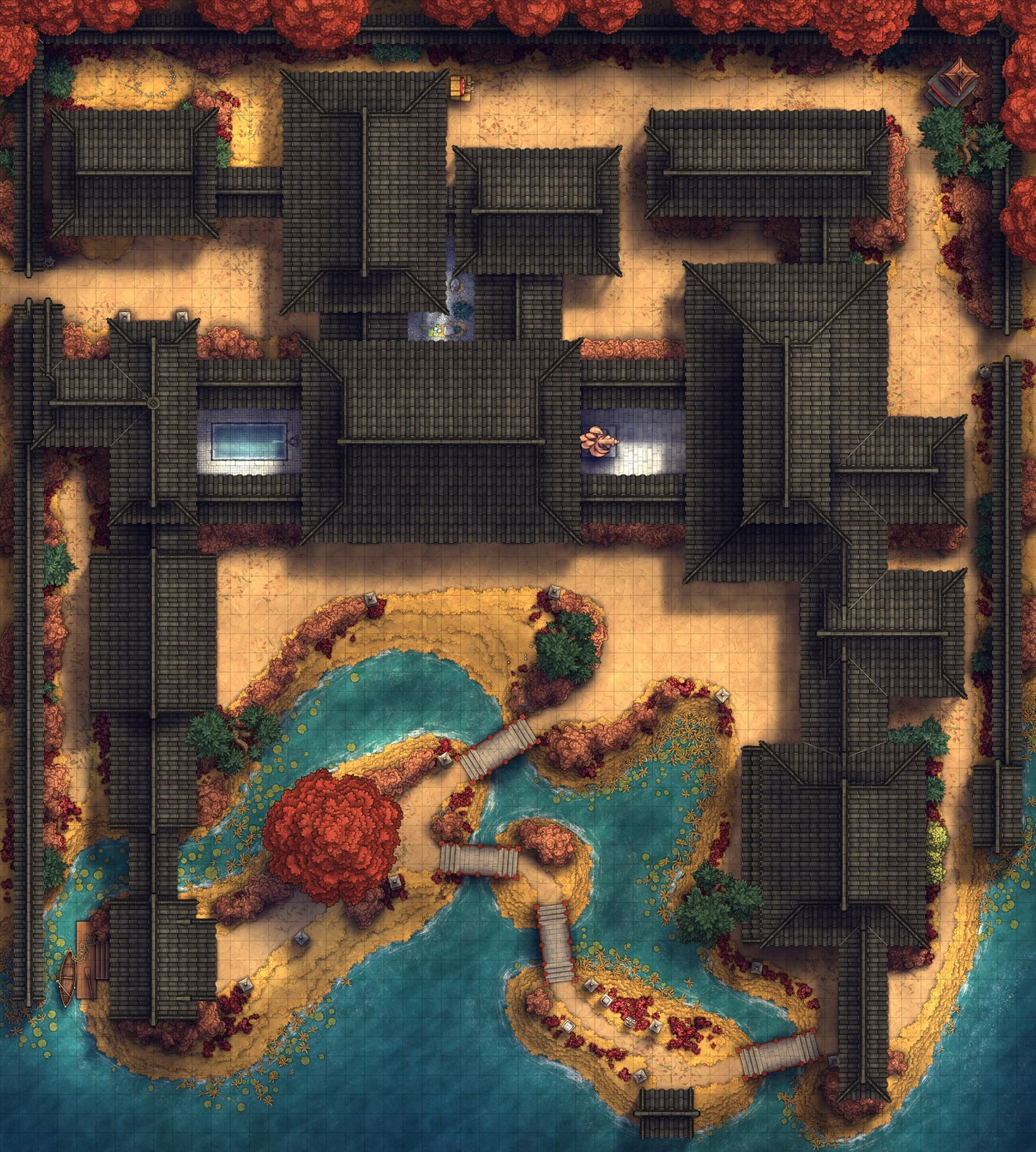 Japanese Mansion — Shinden Zukuri Battlemap - Japanese Mansion Shinden Zukuri 54x60 Autumn 02