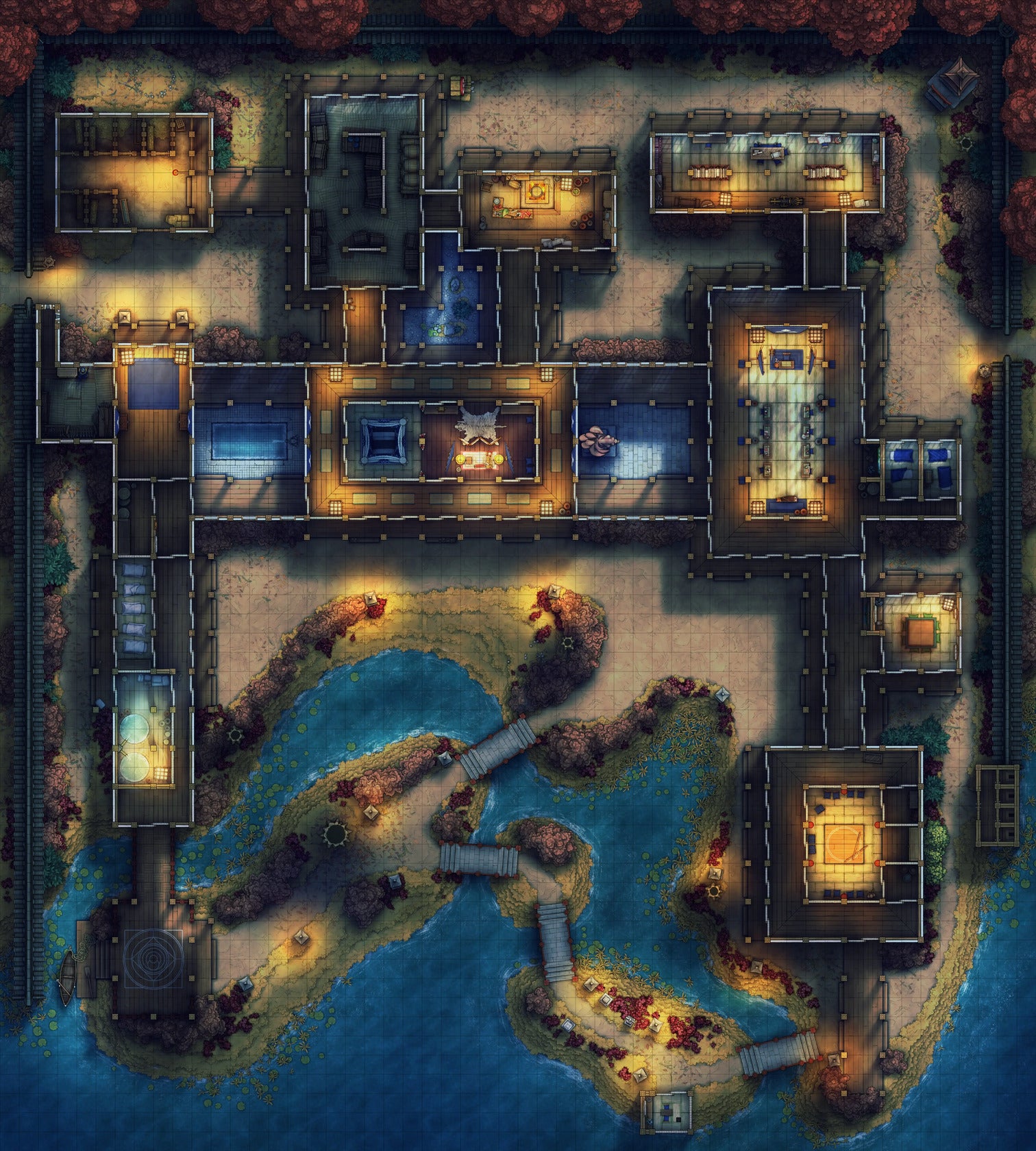 Japanese Mansion — Shinden Zukuri Battlemap - Japanese Mansion Shinden Zukuri 54x60 Autumn Night 01