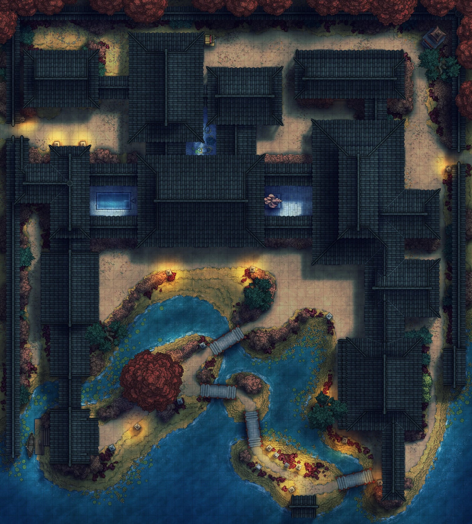 Japanese Mansion — Shinden Zukuri Battlemap - Japanese Mansion Shinden Zukuri 54x60 Autumn Night 02