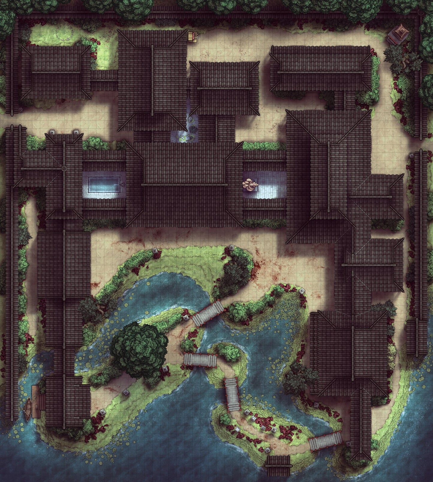 Japanese Mansion — Shinden Zukuri Battlemap - Japanese Mansion Shinden Zukuri 54x60 Massacre 02