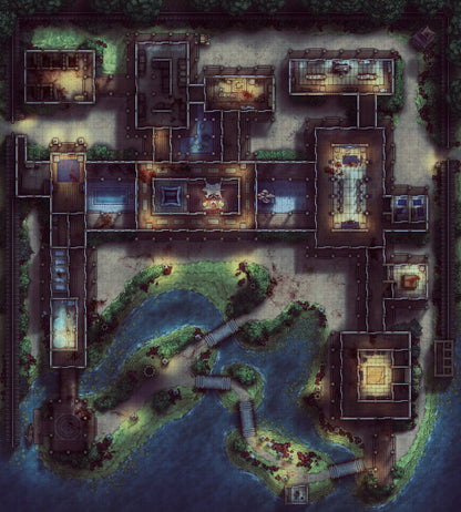 Japanese Mansion — Shinden Zukuri Battlemap - Japanese Mansion Shinden Zukuri 54x60 Massacre Night 01