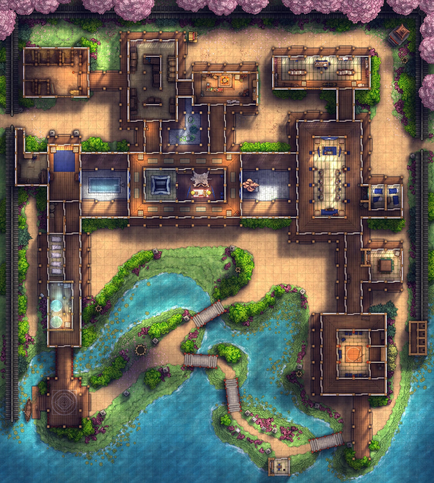 Japanese Mansion — Shinden Zukuri Battlemap - Japanese Mansion Shinden Zukuri 54x60 Spring 01