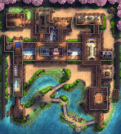 Japanese Mansion — Shinden Zukuri Battlemap - Japanese Mansion Shinden Zukuri 54x60 Spring 01