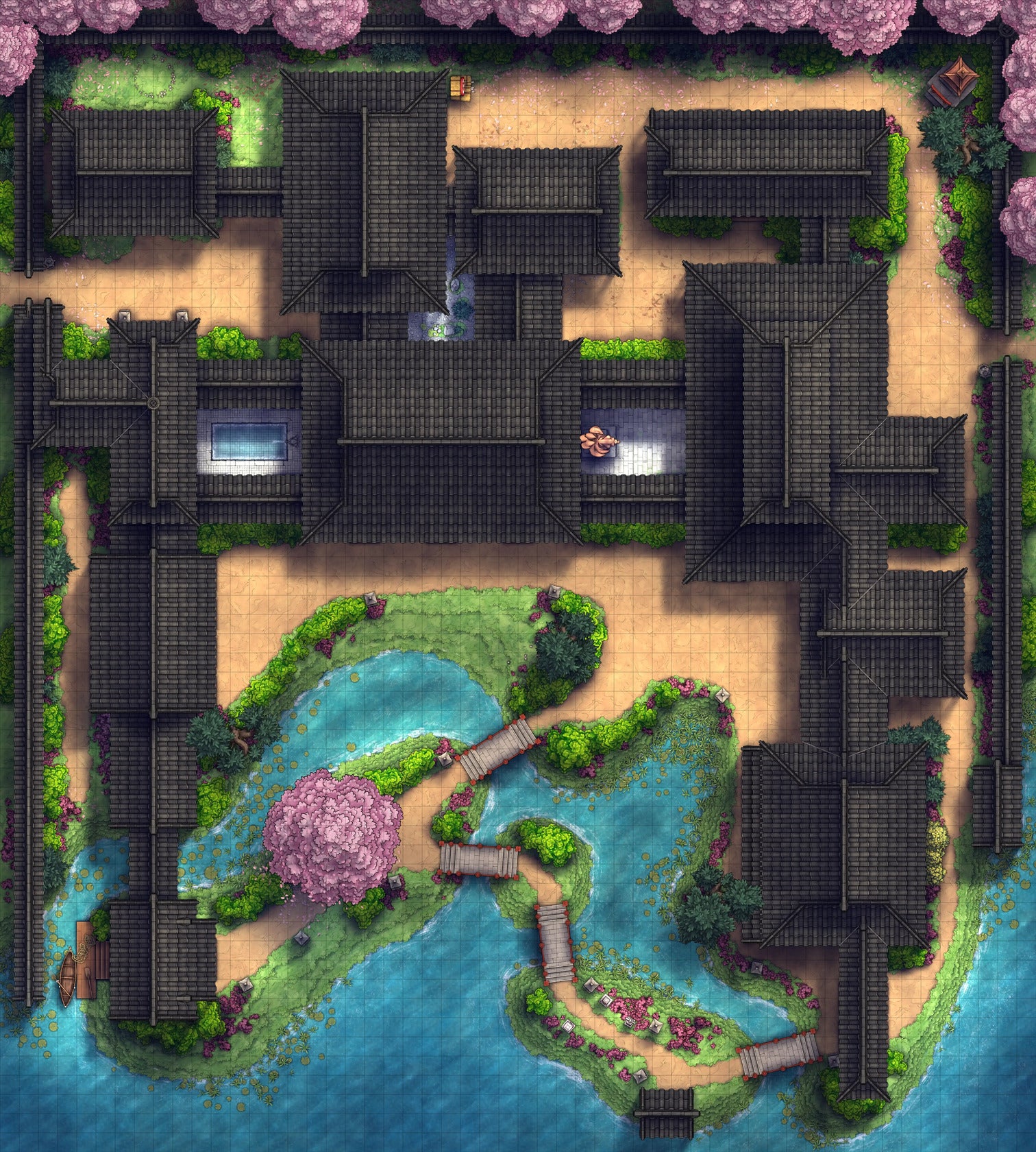 Japanese Mansion — Shinden Zukuri Battlemap - Japanese Mansion Shinden Zukuri 54x60 Spring 02