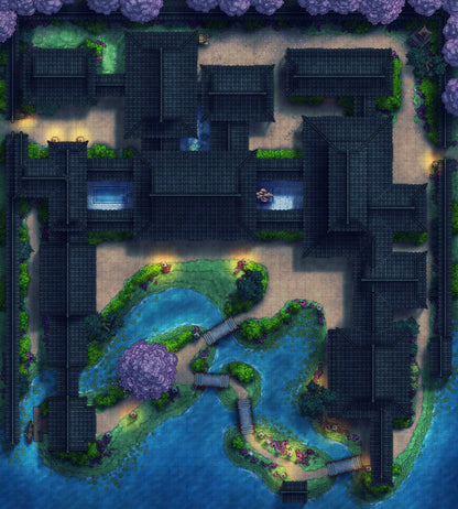 Japanese Mansion — Shinden Zukuri Battlemap - Japanese Mansion Shinden Zukuri 54x60 Spring Night 02