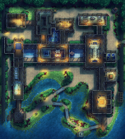 Japanese Mansion — Shinden Zukuri Battlemap - Japanese Mansion Shinden Zukuri 54x60 Summer Night 01