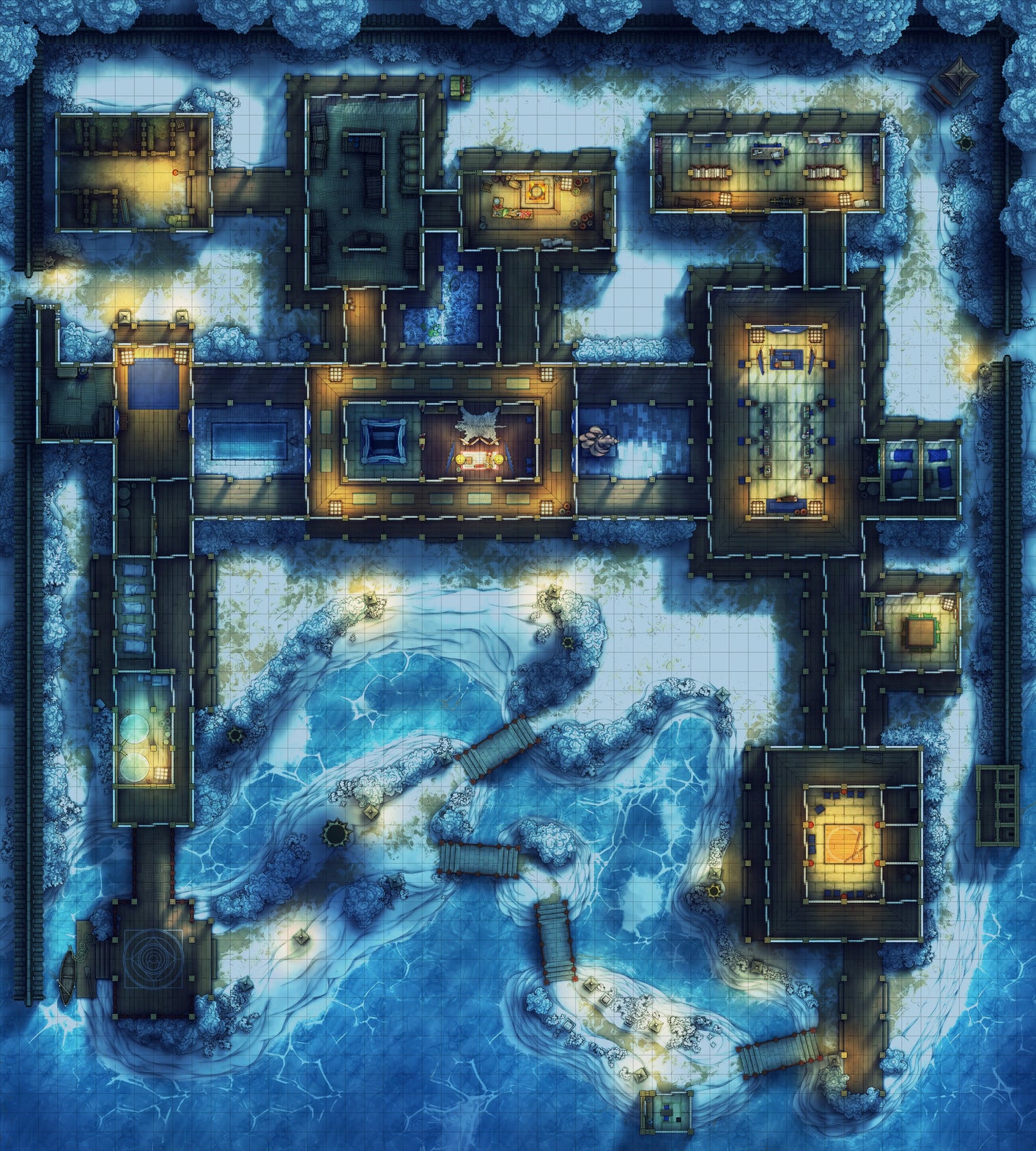 Japanese Mansion — Shinden Zukuri Battlemap - Japanese Mansion Shinden Zukuri 54x60 Winter Night 01