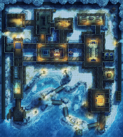 Japanese Mansion — Shinden Zukuri Battlemap - Japanese Mansion Shinden Zukuri 54x60 Winter Night 01