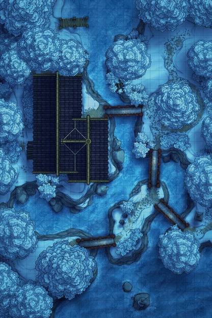 Japanese Tea House Battlemap - Japanese Tea House 24x36 Winter Night 02