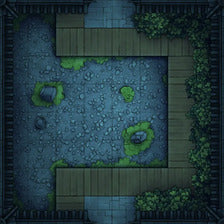 Modular Garden Tileset & Assets Battlemap - Japanese Walled Garden 1x1 8x8 I 04 Planks Night