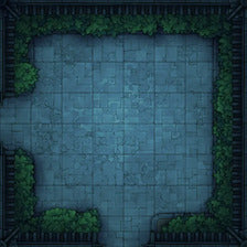 Modular Garden Tileset & Assets Battlemap - Japanese Walled Garden 1x1 8x8 L 05 Bordered Night