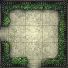 Modular Garden Tileset & Assets Battlemap - Japanese Walled Garden 1x1 8x8 L 05 Bordered