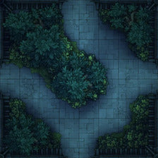 Modular Garden Tileset & Assets Battlemap - Japanese Walled Garden 1x1 8x8 X 02 Ring Night