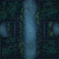Modular Garden Tileset & Assets Battlemap - Japanese Walled Garden 1x1 8x8 X 03 Cross Night