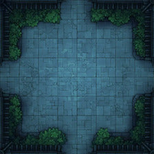 Modular Garden Tileset & Assets Battlemap - Japanese Walled Garden 1x1 8x8 X 04 Bordered Night
