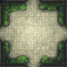 Modular Garden Tileset & Assets Battlemap - Japanese Walled Garden 1x1 8x8 X 04 Bordered