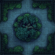 Modular Garden Tileset & Assets Battlemap - Japanese Walled Garden 1x1 8x8 X 05 Bordered Block Night