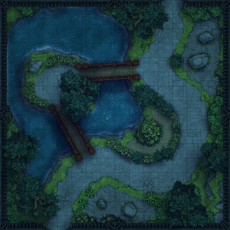Modular Garden Tileset & Assets Battlemap - Japanese Walled Garden 2x2 16x16 I 01 Zen Night