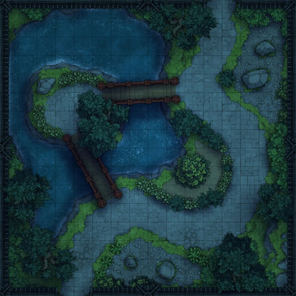 Modular Garden Tileset & Assets Battlemap - Japanese Walled Garden 2x2 16x16 I 01 Zen Night