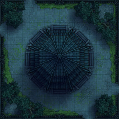 Modular Garden Tileset & Assets Battlemap - Japanese Walled Garden 2x2 16x16 X 02 Pagoda Night