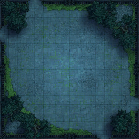 Modular Garden Tileset & Assets Battlemap - Japanese Walled Garden 2x2 16x16 X 03 Plaza Empty Night