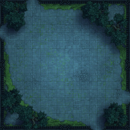 Modular Garden Tileset & Assets Battlemap - Japanese Walled Garden 2x2 16x16 X 03 Plaza Empty Night