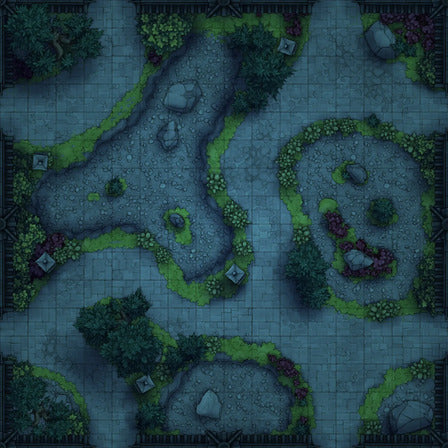 Modular Garden Tileset & Assets Battlemap - Japanese Walled Garden 2x2 16x16 X 05 Zen Eight Night