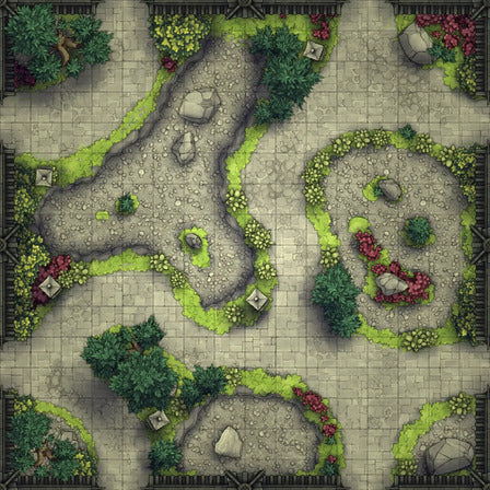 Modular Garden Tileset & Assets Battlemap - Japanese Walled Garden 2x2 16x16 X 05 Zen Eight
