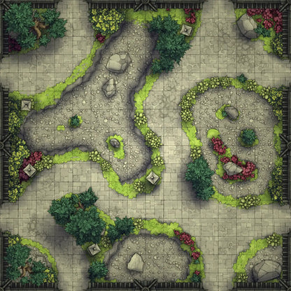 Modular Garden Tileset & Assets Battlemap - Japanese Walled Garden 2x2 16x16 X 05 Zen Eight