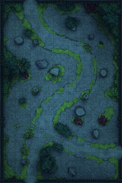 Modular Garden Tileset & Assets Battlemap - Japanese Walled Garden 2x3 16x24 T 01 Zen Night