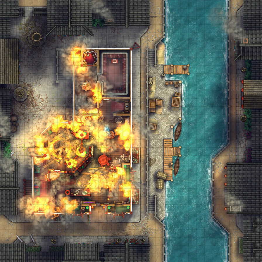 Magic Shop Battlemap - Expanding Fire 01 - DnD Map, Digital, Foundry VTT, Print