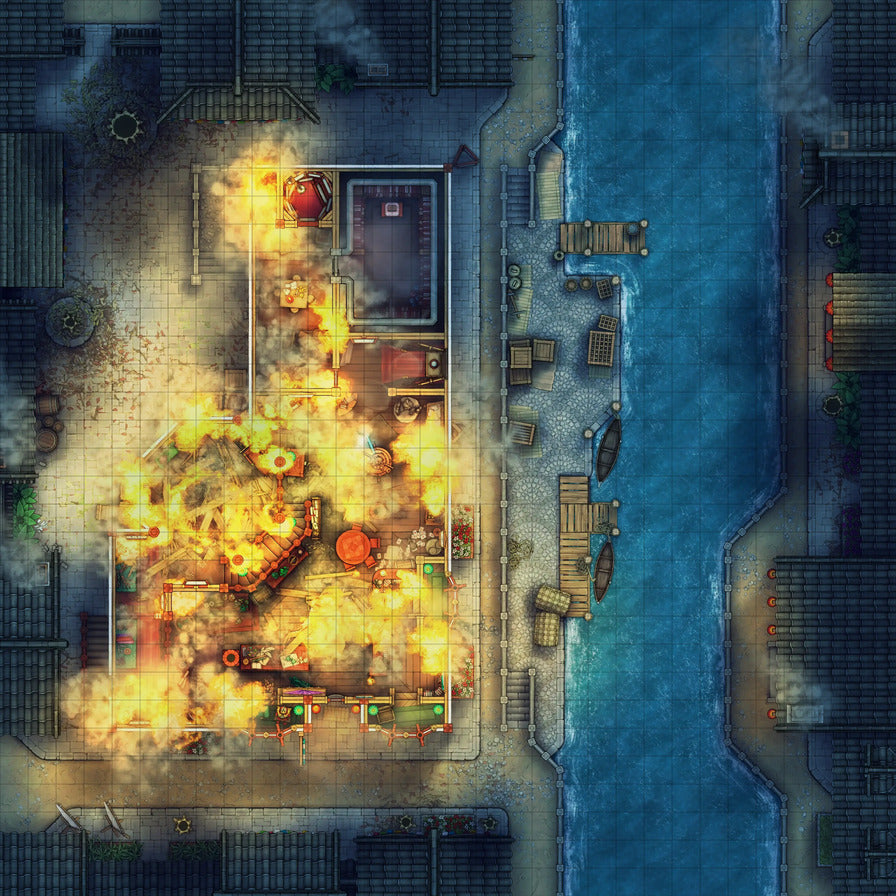 Magic Shop Battlemap - Expanding Fire Night 01 - DnD Map, Digital, Foundry VTT, Print