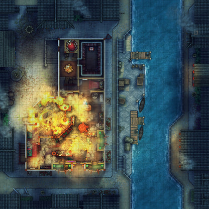 Magic Shop Battlemap - Explosion Night 01 - DnD Map, Digital, Foundry VTT, Print