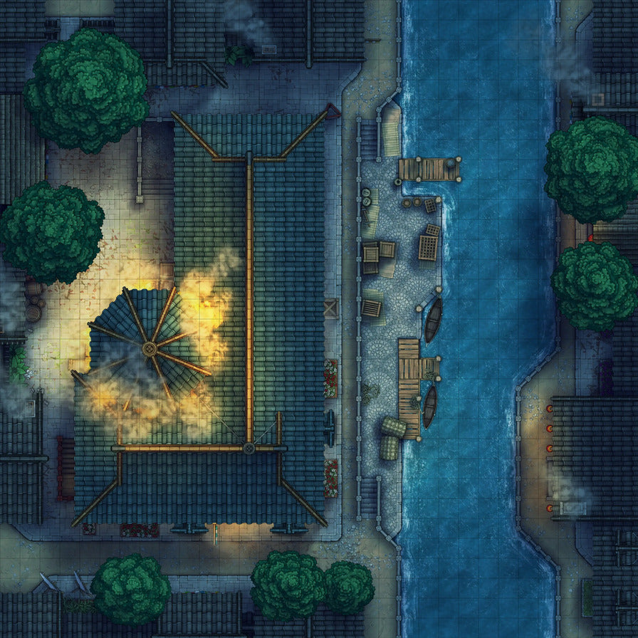 Magic Shop Battlemap - Explosion Night 02 - DnD Map, Digital, Foundry VTT, Print