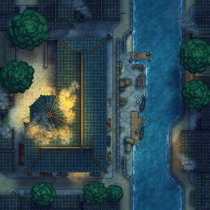 Magic Shop Battlemap - Explosion Night 02 - DnD Map, Digital, Foundry VTT, Print