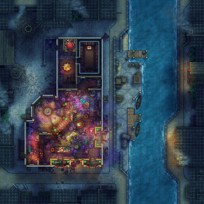 Magic Shop Battlemap - Fungal Growth Night 01 - DnD Map, Digital, Foundry VTT, Print