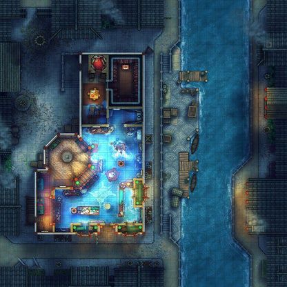 Magic Shop Battlemap - Potion Spillage Night 01 - DnD Map, Digital, Foundry VTT, Print