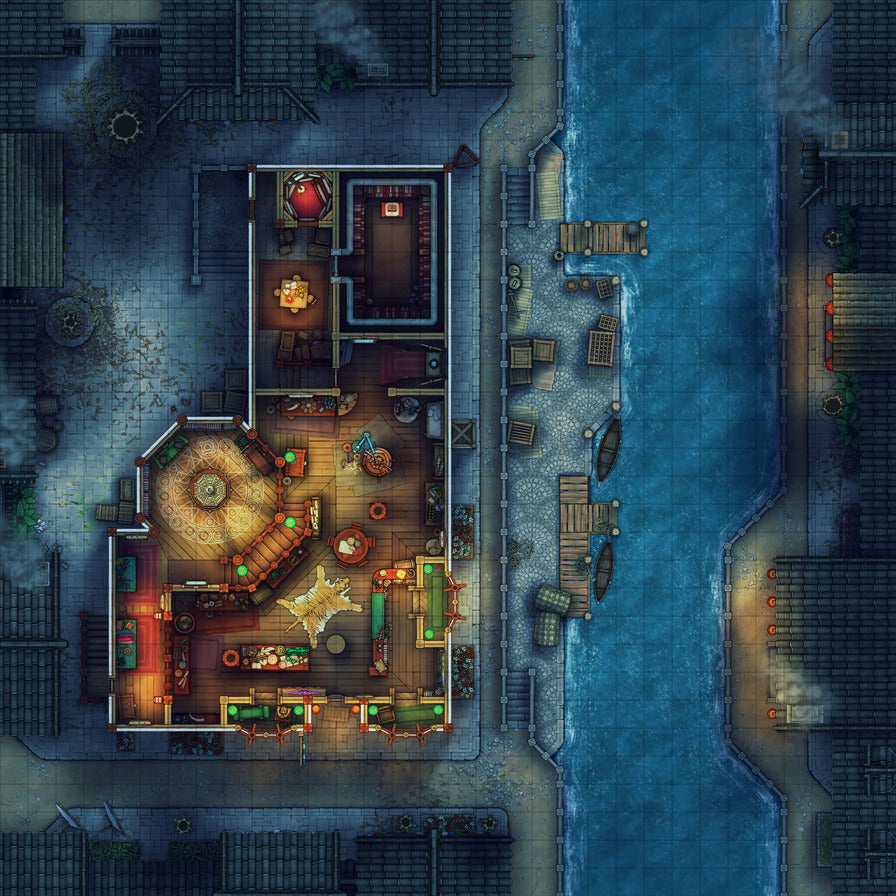 Magic Shop Battlemap - Summer Night 01 - DnD Map, Digital, Foundry VTT, Print