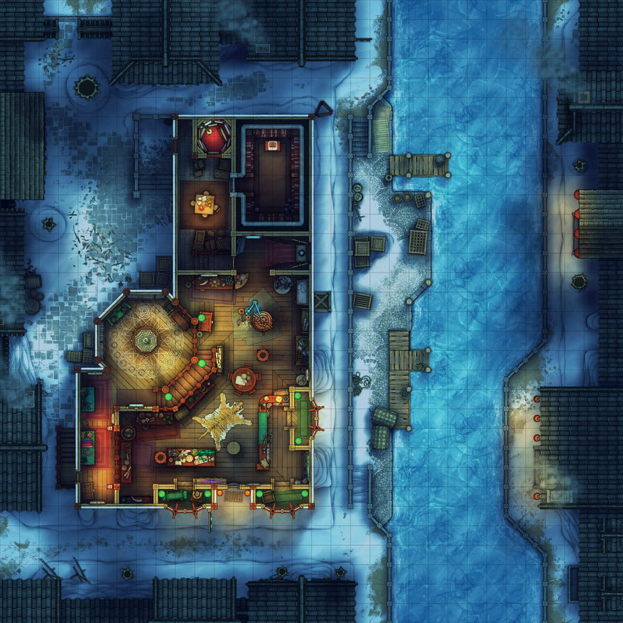 Magic Shop Battlemap - Winter Night 01 - DnD Map, Digital, Foundry VTT, Print