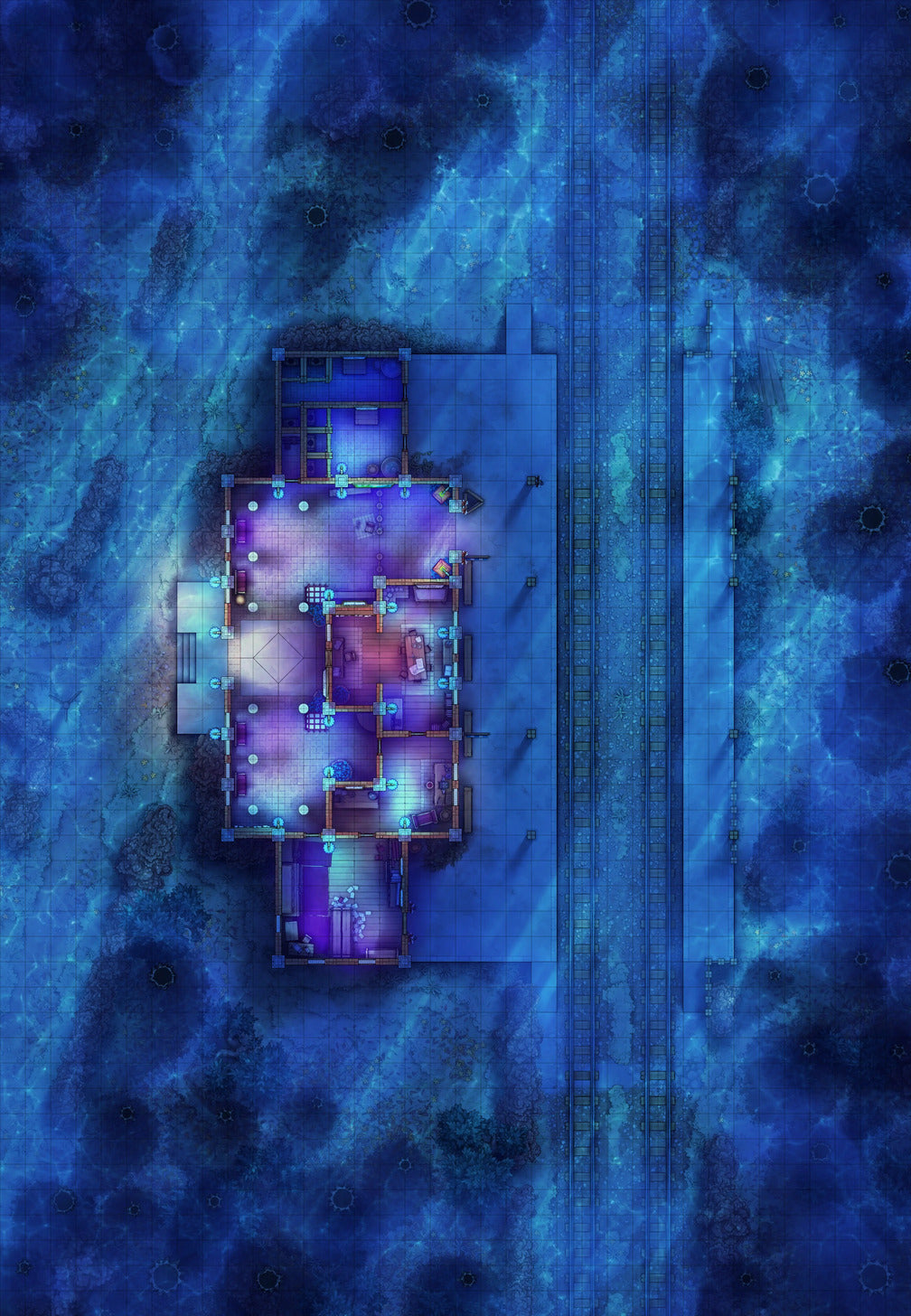 Rural Train Station Battlemap - Haunted 01 Night - DnD Map, Digital, Foundry VTT, Print