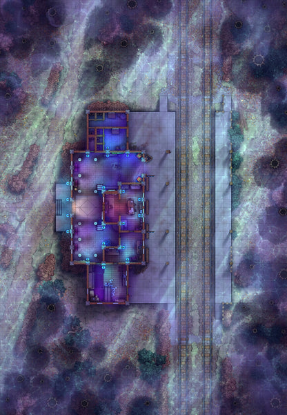 Rural Train Station Battlemap - Haunted 01 - DnD Map, Digital, Foundry VTT, Print